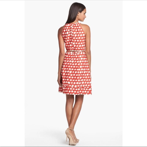 Eliza J Redish/Orange & White Polka Dot Sleeveless A-Line Dress W/Silver Belt 8 - Picture 2 of 16